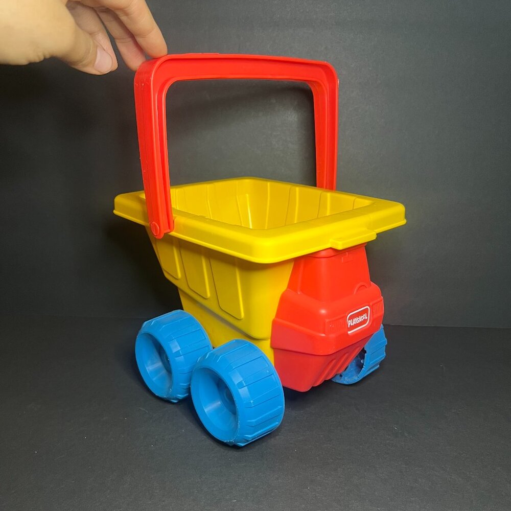 Vintage 1993 Playskool #1054 Yellow Red & Blue Sand Bucket Scooter on Wheels - Picture 6 of 9